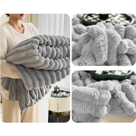 Manta Frazada Polar 1 Plaza Acanalada Suave Cálida Cama Sofá Gris Claro