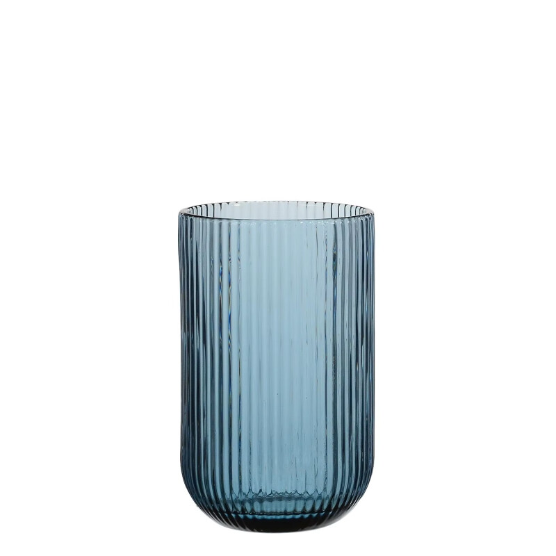 Vaso de Vidrio Labrado Diseño Lineas Set 6 Unidades Azul