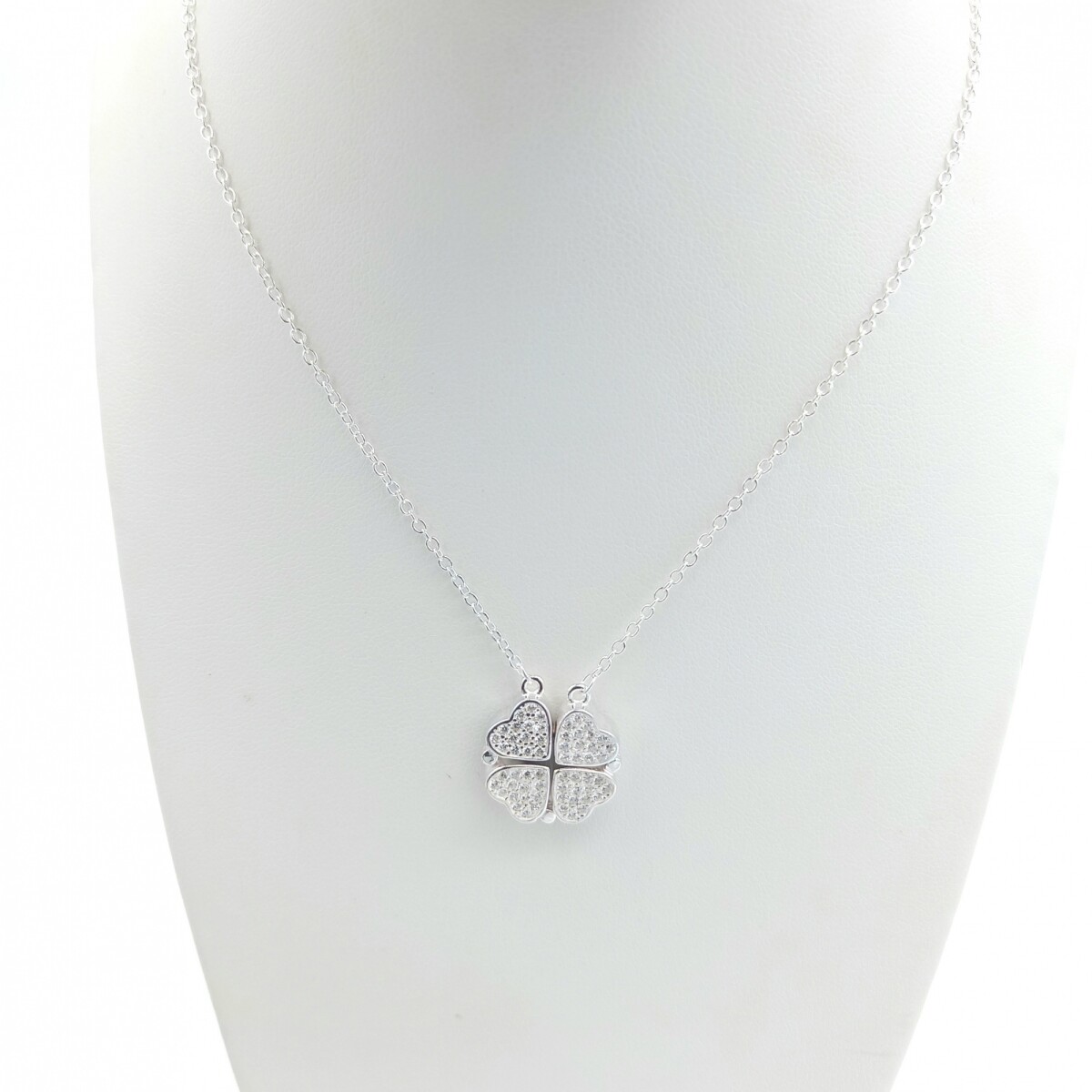 Colgante de plata 925 con circonias, TREBOL-CORAZON: 