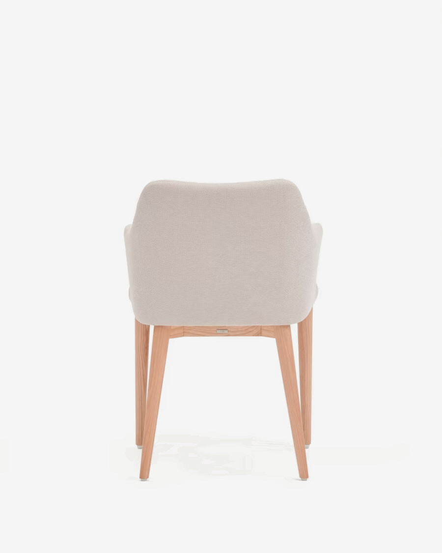 Silla Croft de chenilla y patas de madera maciza de fresno beige