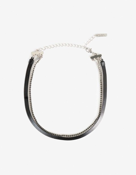 Collares Cortos Color Collares Cortos Black - Plateado Rodio