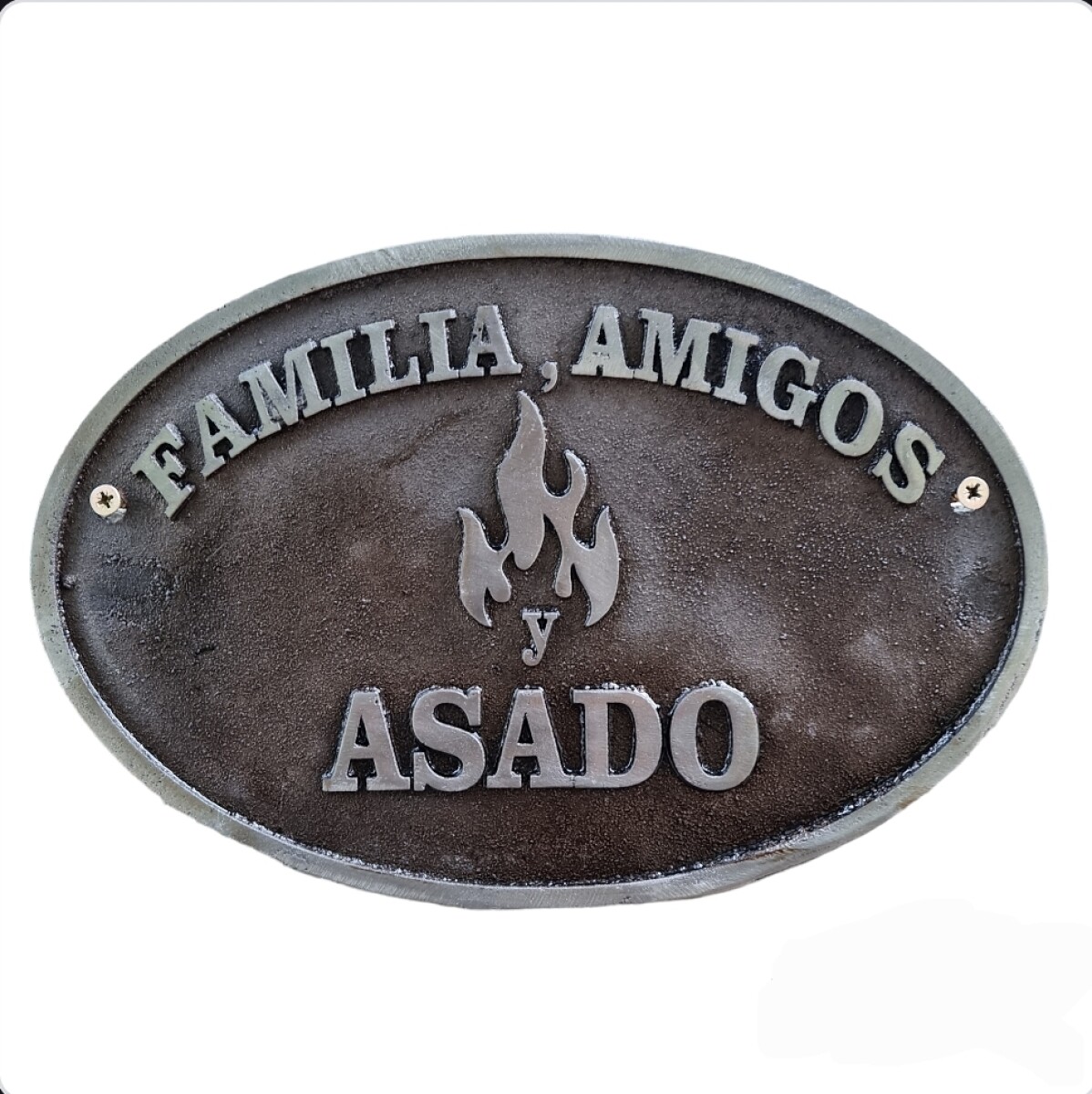 Placa de Fundicion Oval Familia Amigos y Asado 