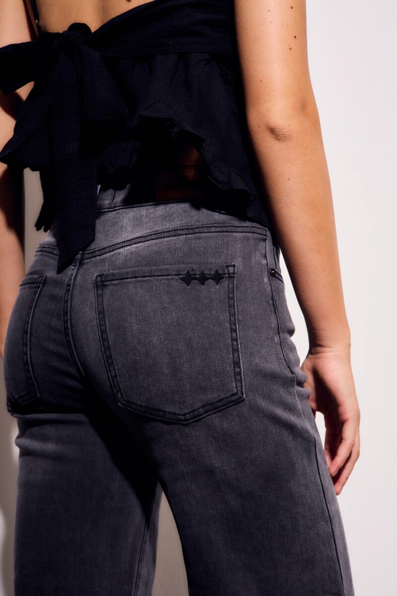 Jean Flared Wide Leg Denim Gris