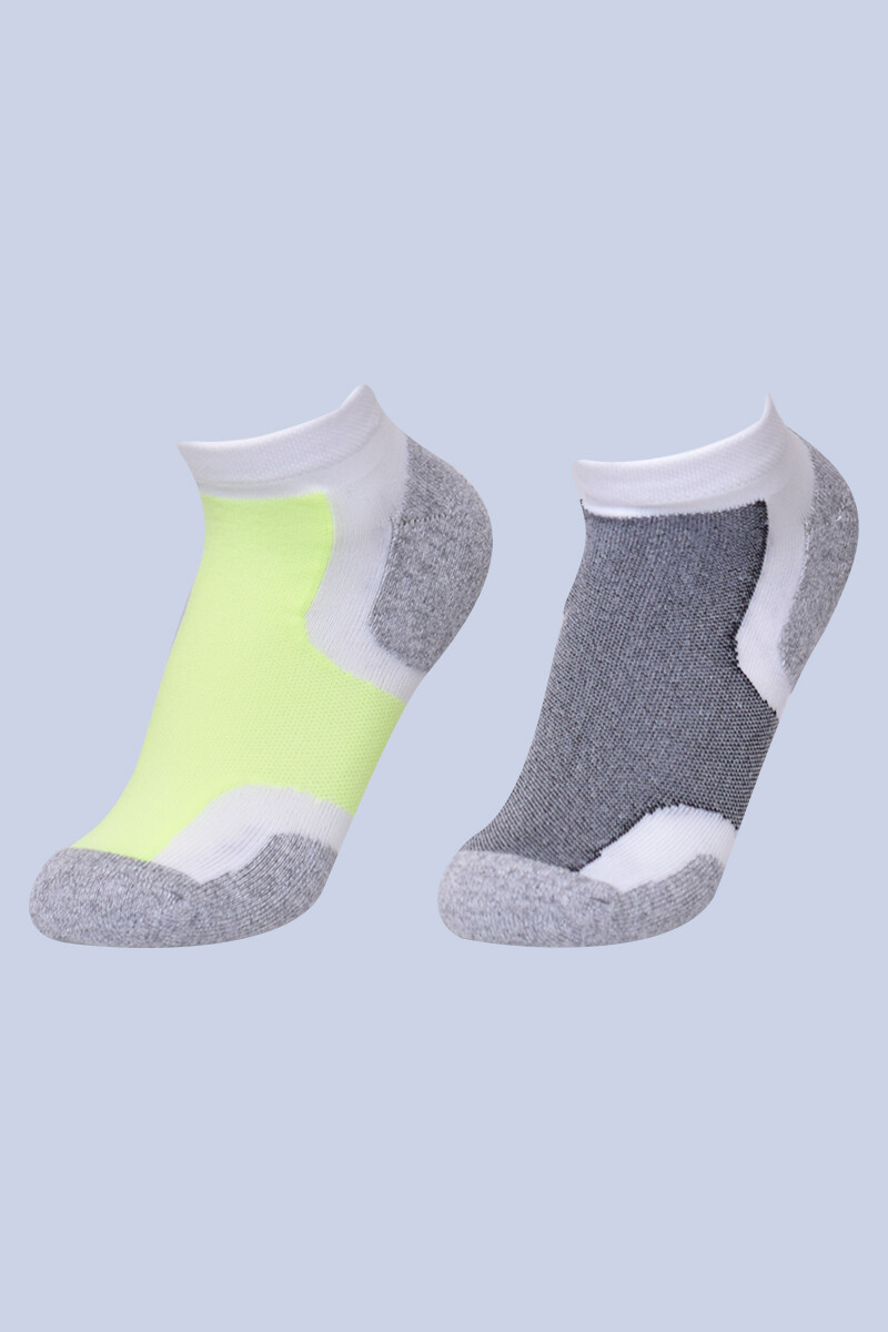 Pack x2 soquete deportivo de algodón - variante 5 - verde y gris 
