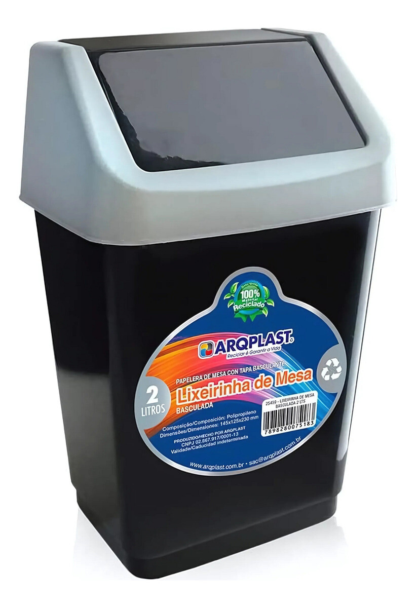 Papelera Tapa Basculante Plástico 2 Litros Color Negro - Negro 