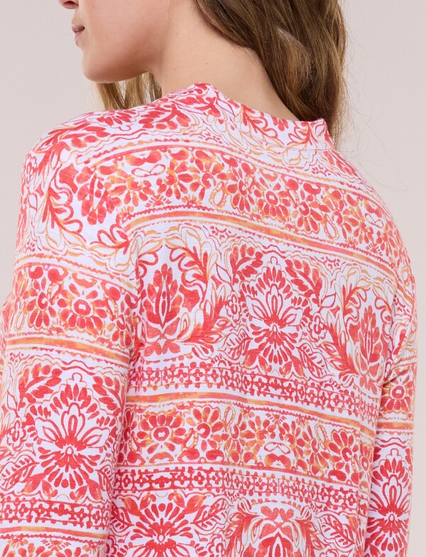 Remera Estampada Manga 3/4 Roll-up CORAL/MULTI