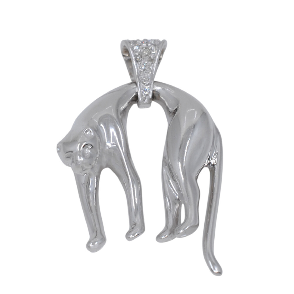 Colgante con forma de pantera en oro 18k blanco y brillantes Colgante con forma de pantera en oro 18k blanco y brillantes