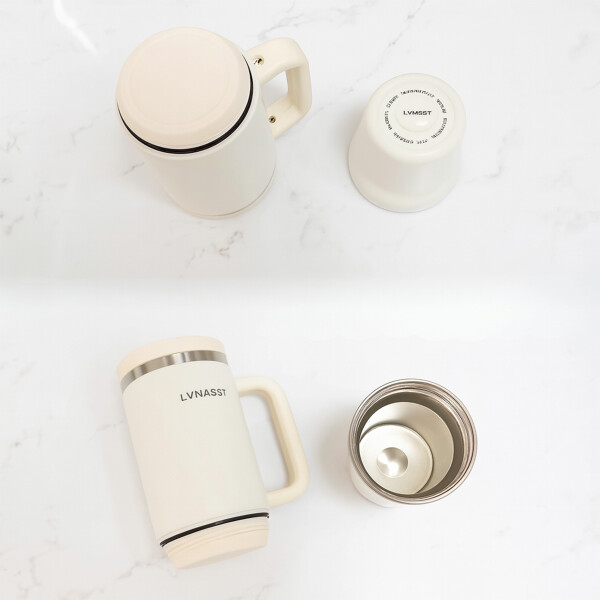 Vaso Térmico Acero inoxidable Doble 890ml + 295ml C/pajita Color Blanco