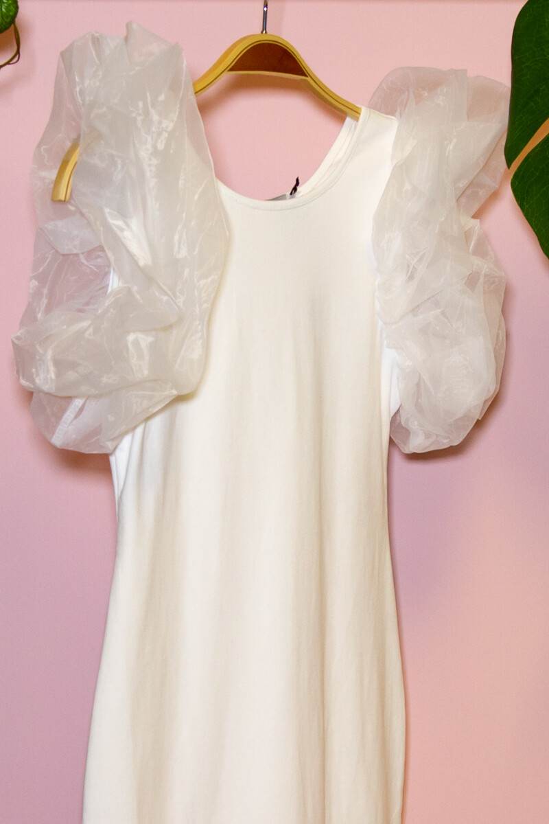 Vestido manga de organza Blanco