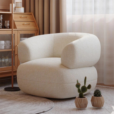 Sillón Puff ComboHome Kumo Redondo Corderito Diseño Premium Blanco 1