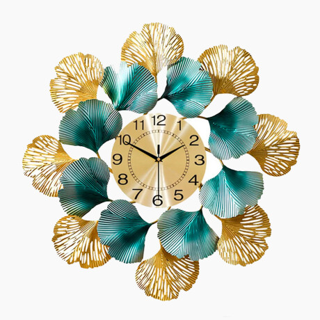 Reloj De Pared Hojas Doradas Con Verde Reloj De Pared Hojas Doradas Con Verde