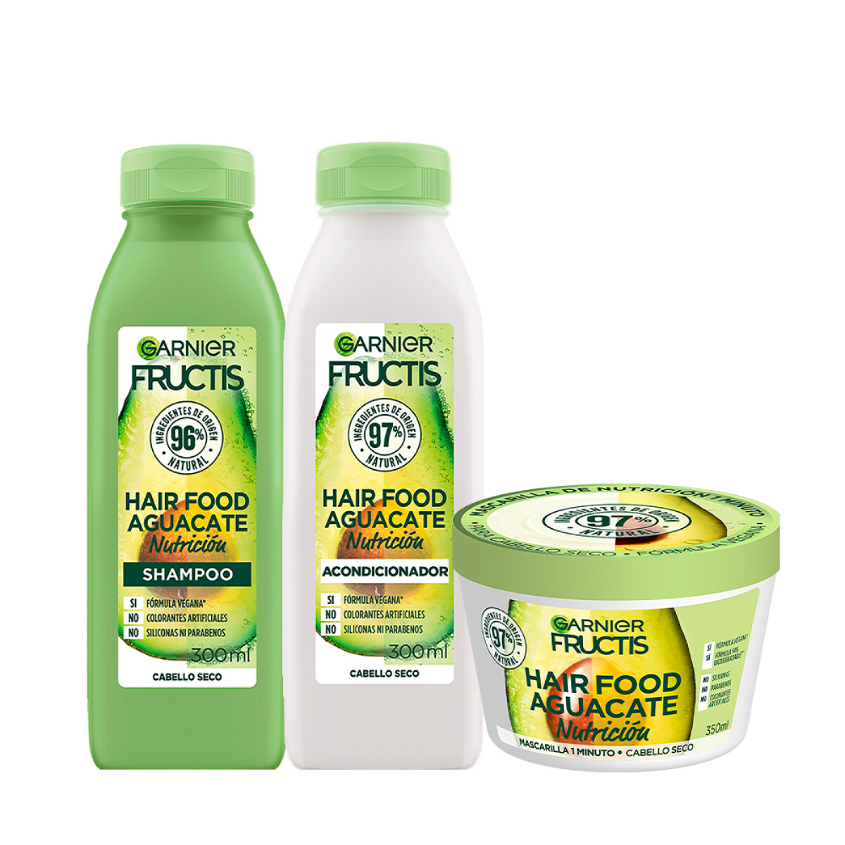Pack Garnier Fructis Hair Food Aguacate - Shampoo 300ml + Acondicionador 300ml + Mascarilla Capilar 350ml 