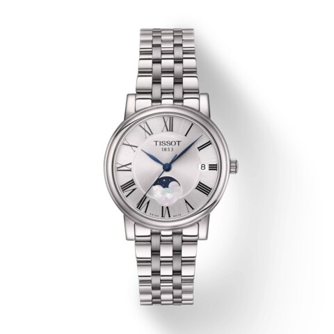Reloj Tissot T1222231103300 Carson Premium Lady Moonphase en acero para dama Plateado