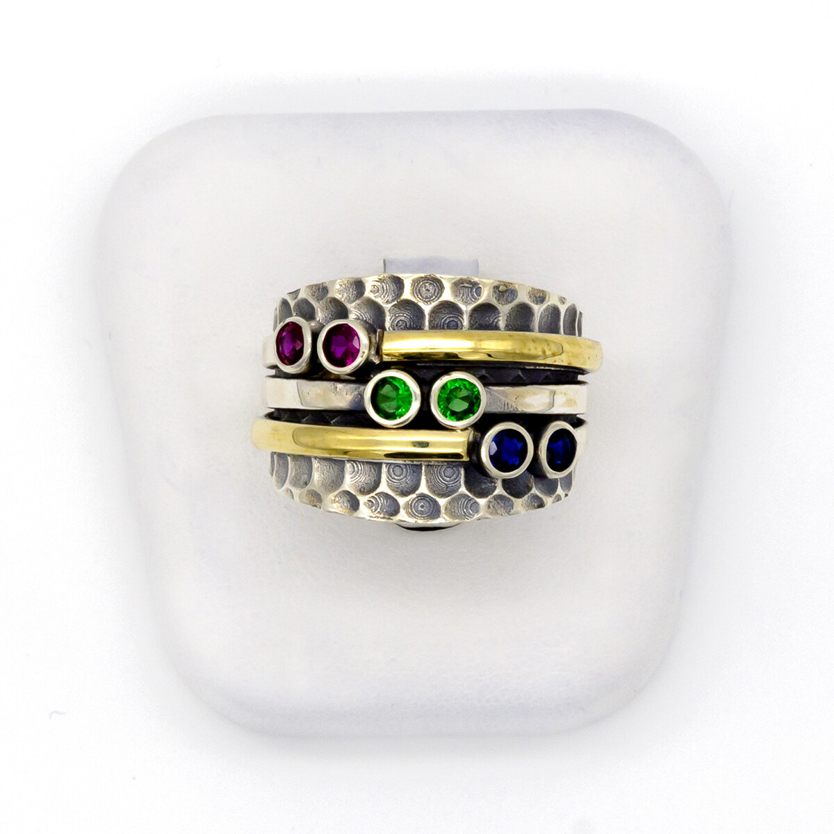 Anillo de plata 925, double en oro 18 ktes y circonias. 