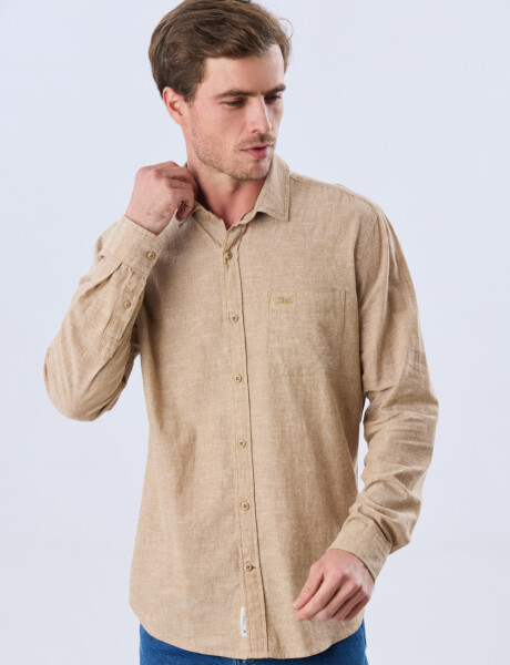 CAMISA LISA DE LINO Camel