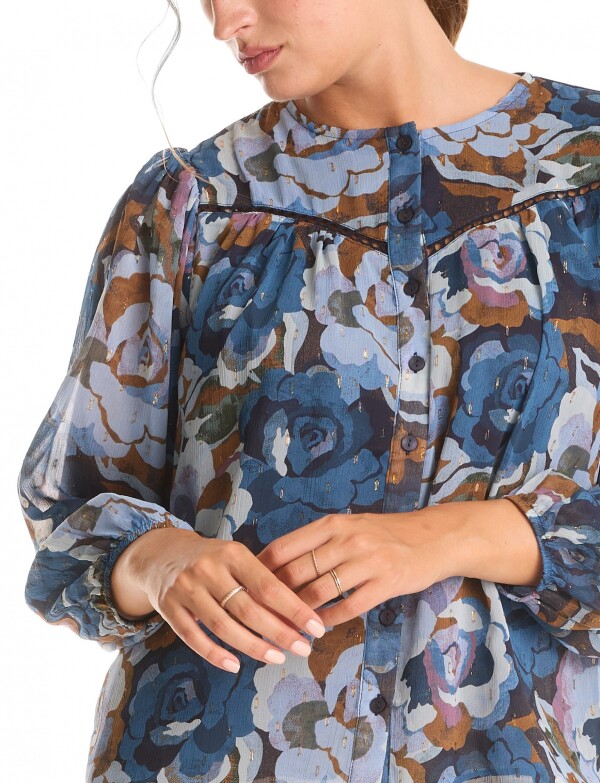 Blusa Gasa Flores AZUL/MULTI