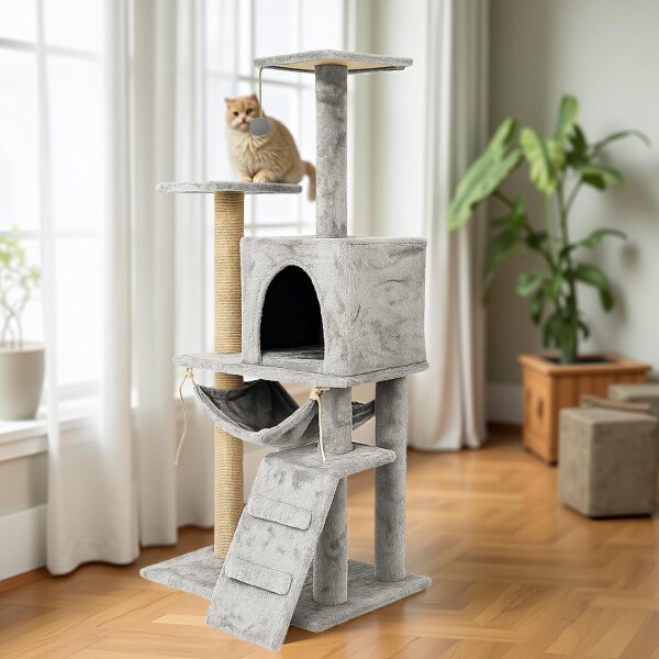 Gimnasio Rascador Para Gato Torre Casa Hamaca Escalera Atrix Variante Color Gris Claro