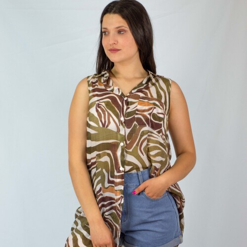 Camisa Sin Manga Animal Print -Flower Brown
