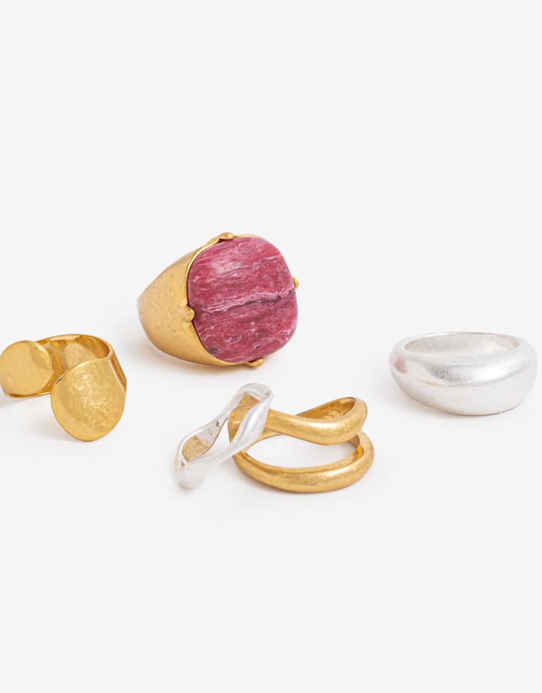 Sets Anillos Piedra Set Anillos Metal Y Piedra - Dorado Oro Cepillado Mate