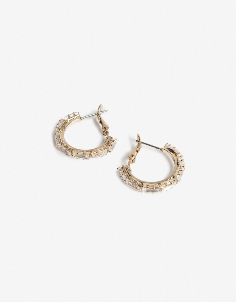 Aros Argollas Strass Aros Argolla Con Cubic - Dorado
