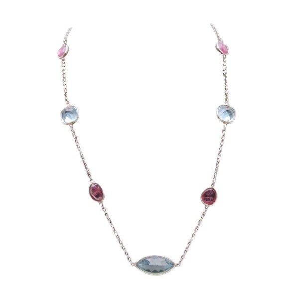Conjunto Moderno-Plata rodinada 925- Piedra Topacio azul y Turmalina-CJ2033 conpiedra