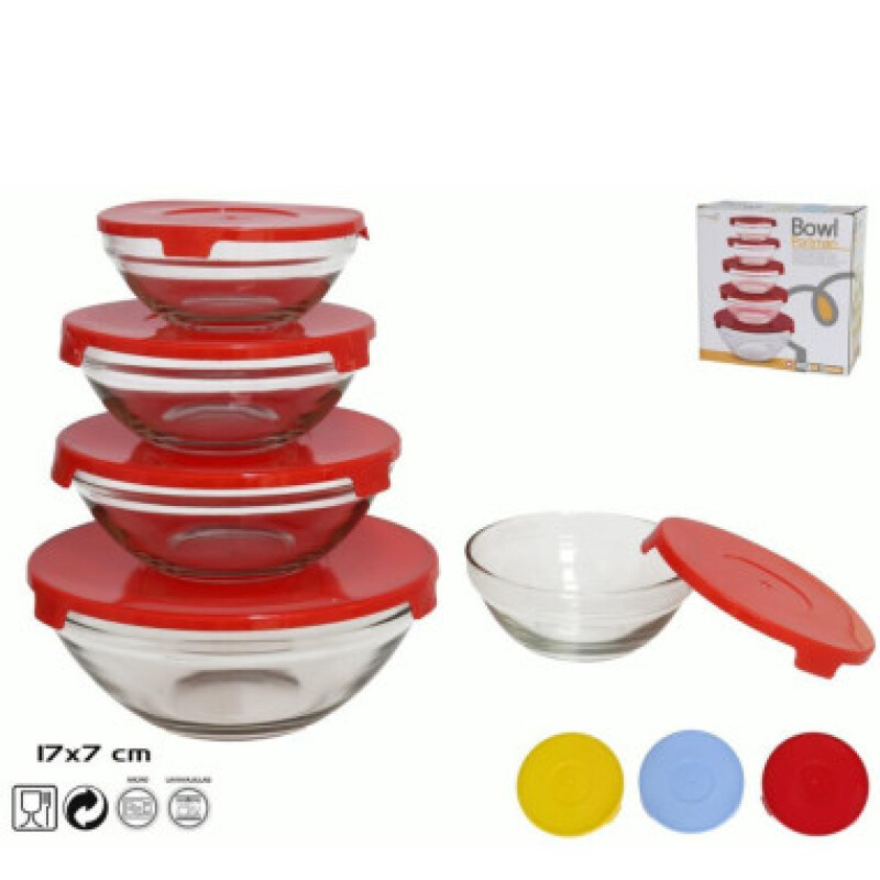 Set 5 Bowls Redondos de Vidrio con Tapa 17 cm S/5 BOWL C/TAPA PORTMAN 17X7CM 3SURTIDOS