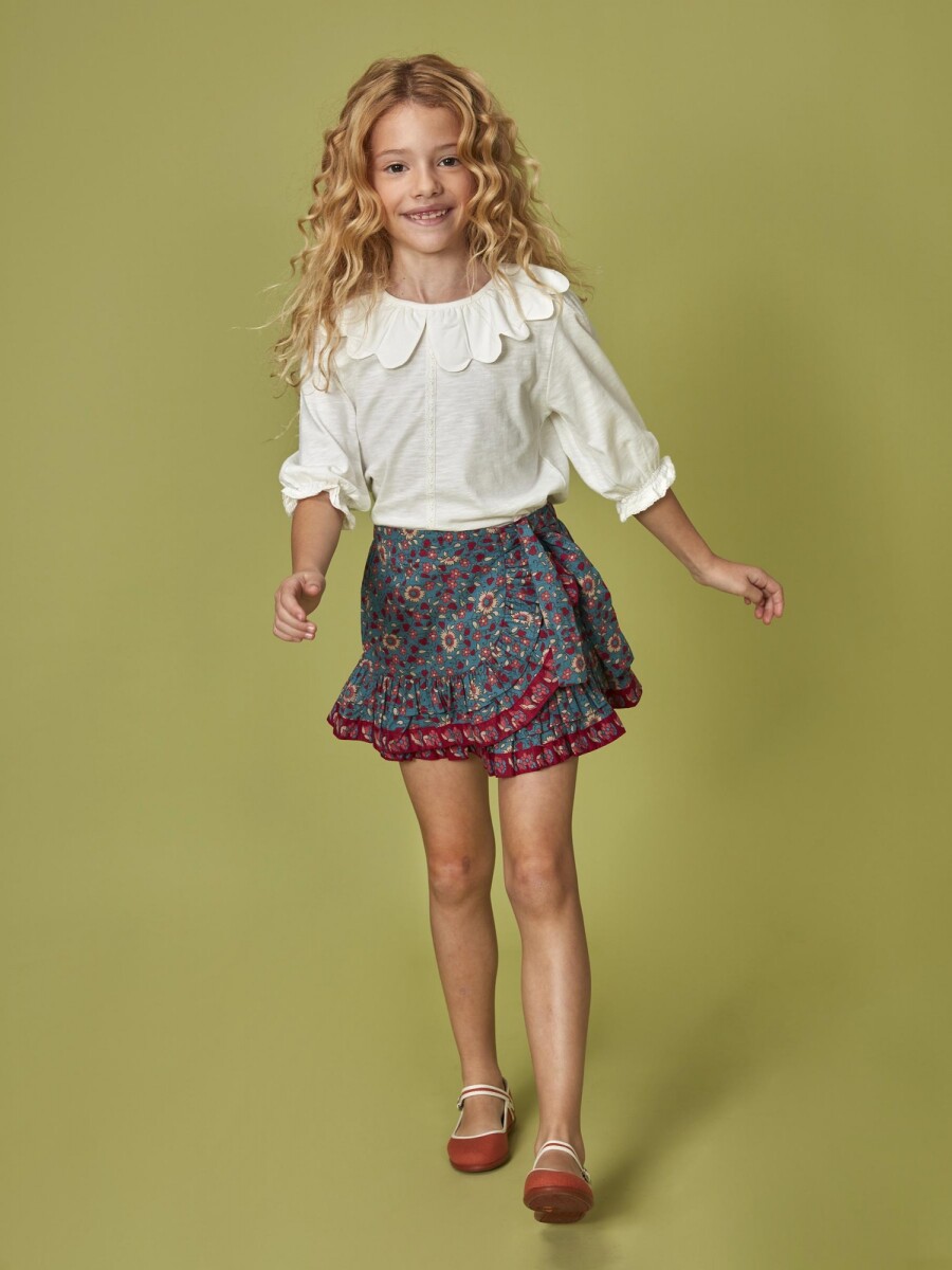 Falda Con Maxi Volante Azul Claro