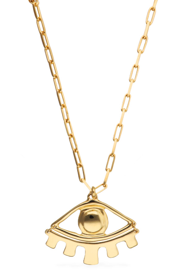 COLLAR LARGO DE ALEACIÓN DE METALES BAÑADO EN ORO DE 18K CON DETALLE DE OJO GRANDE Colgante