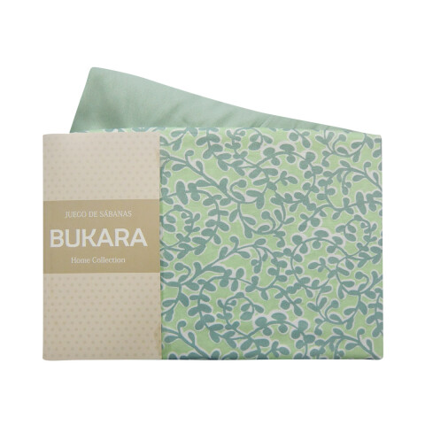 Juego Sábanas 1 Plaza y Media Bukara 100% Microfibra 251-2 HOJA MENTA