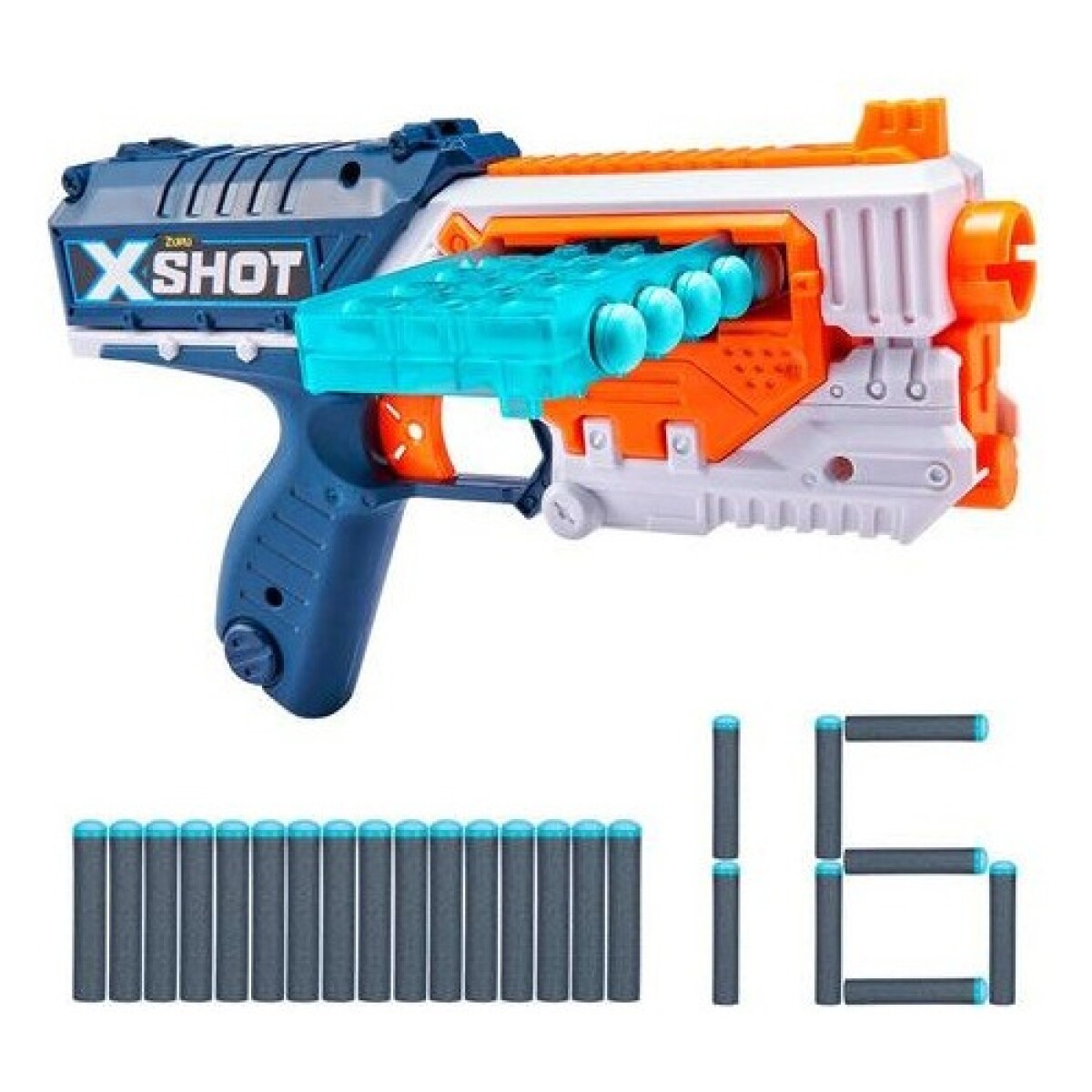 Pistola lanzadora de dardos Zuru X-Shot Excel Quick Slide con 16 dardos - Blanco 