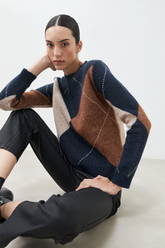 Sweater con jacquard rombos azul marino