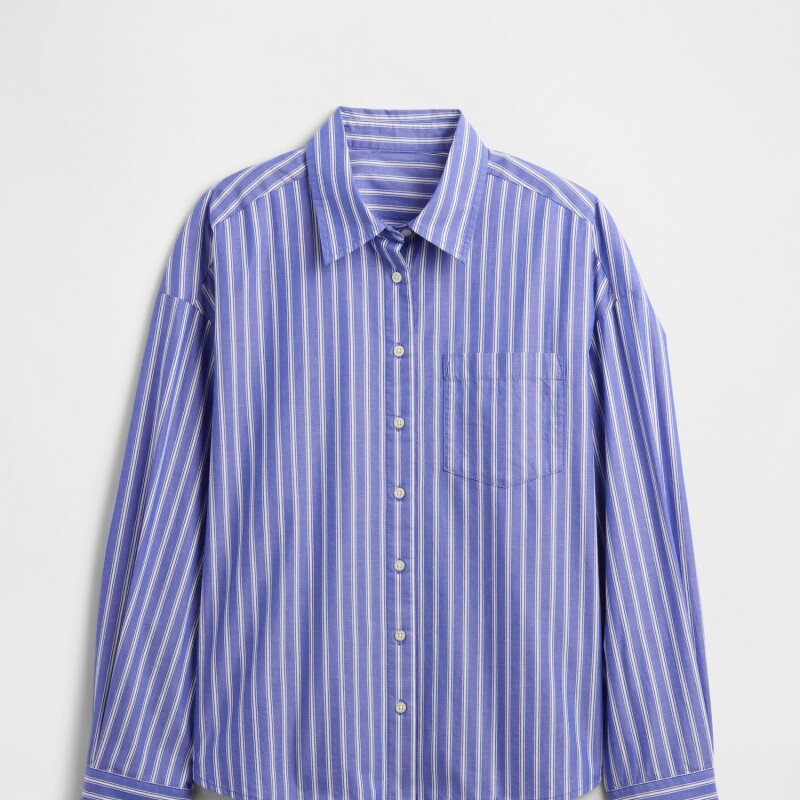 V-POPLIN BIG SHIRT BLUE WHITE STRIPE
