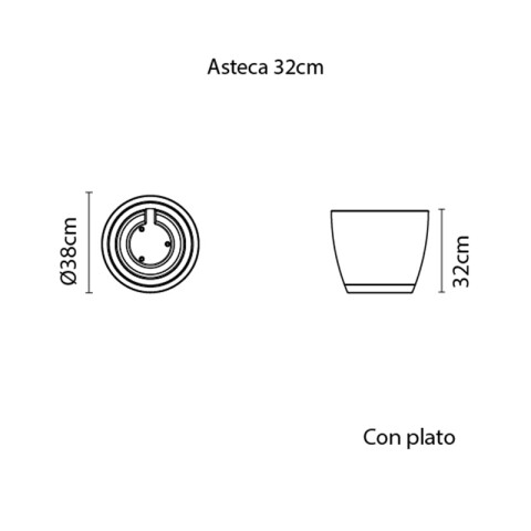 Maceta "ASTECA" Ø38 x 32cm. símil cemento c/plato TD0266