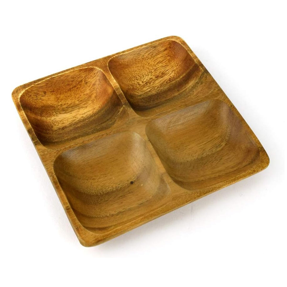 Copetinero Cuadrado 4 Divisiones Madera p/ Picada 25x25x4Cm - Marrón 