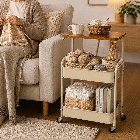 Carrito Organizador Multiuso C/Mesa 3Niv Con Ruedas 360 Beige