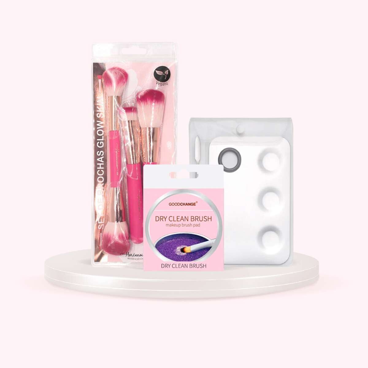 Pack Beauty Studio - Set de brochas Glow Skin + Limpiador de brochas en seco + Paleta mezcladora de maquillaje 