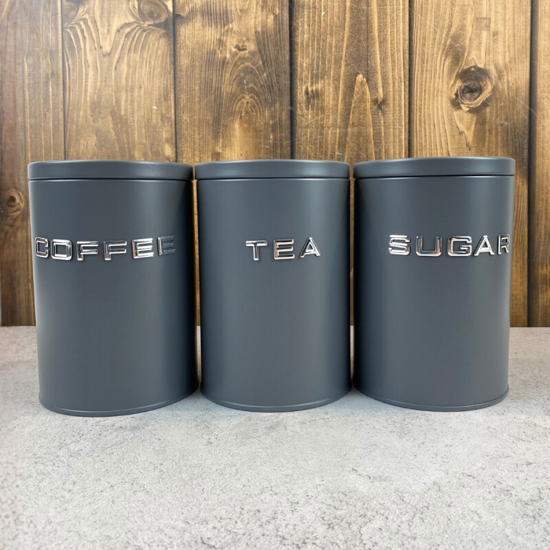 Set de 3 Recipientes AZU/TÉ/CAFÉ con asa 11x16cm GRIS