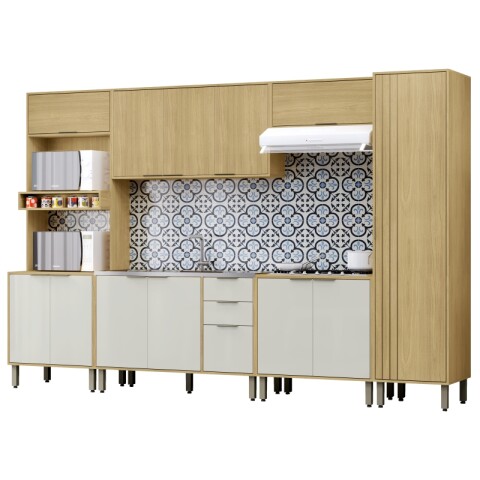 Kit de Cocina Modular Completo Gloria Mdp 15mm Bajo Mesadas - Aeréos - Torre - Panelero - Castaño / Off White Kit de Cocina Modular Completo Gloria Mdp 15mm Bajo Mesadas - Aeréos - Torre - Panelero - Castaño / Off White