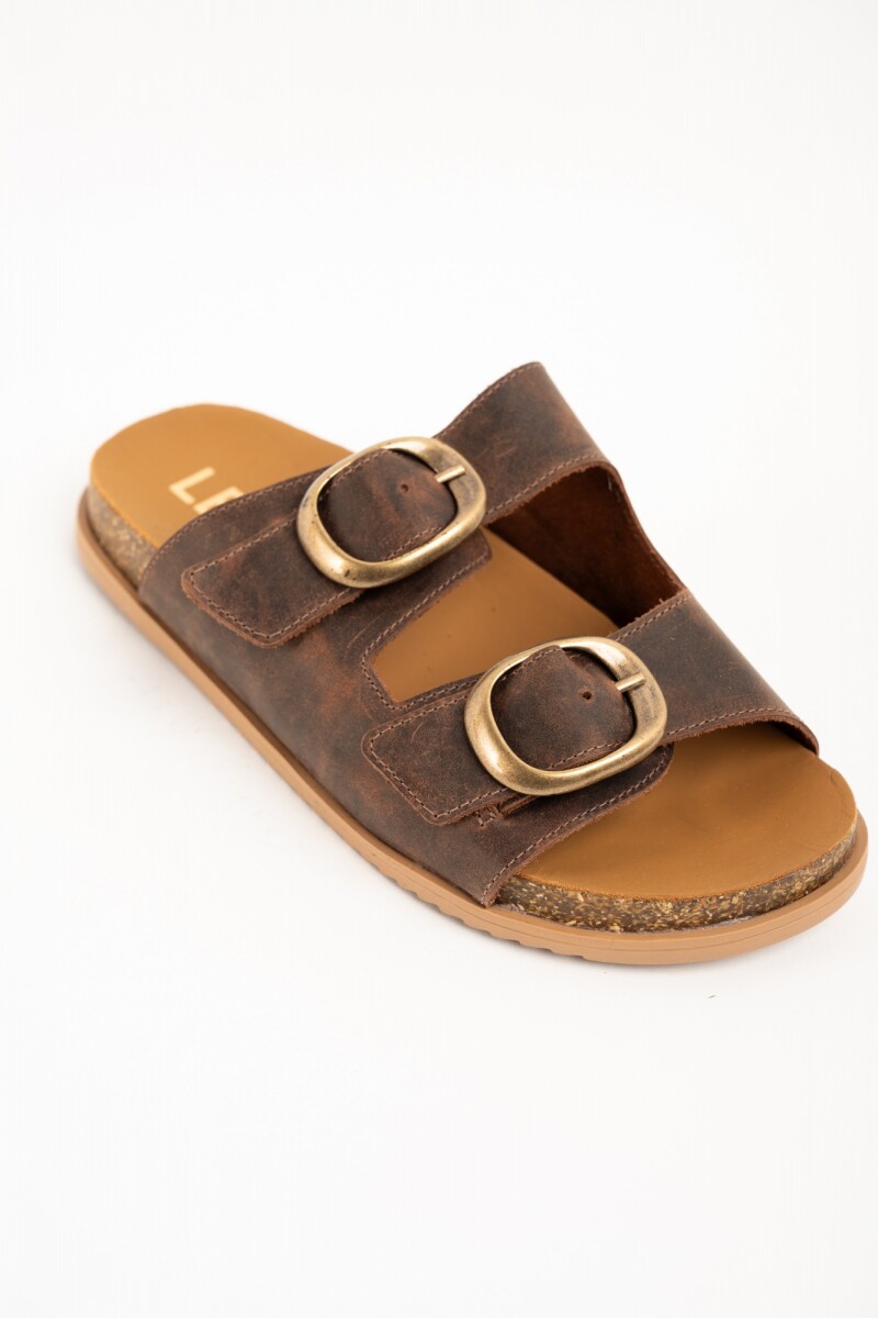 Sandalias De Doble Hebilla Chocolate