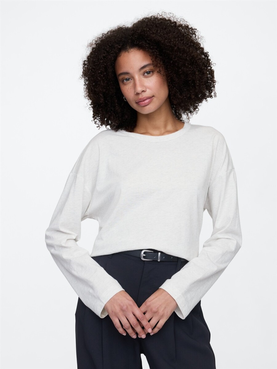 Remera Manga Larga Mujer - Light Heather Grey 