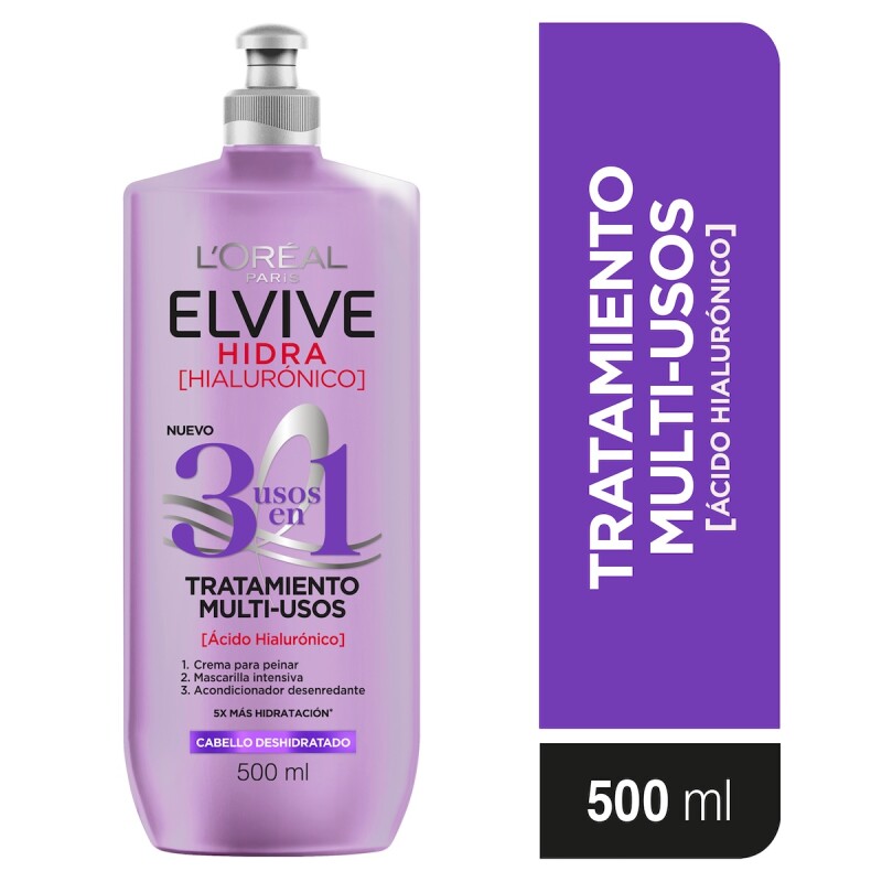 Tratamiento Multiusos 3 En 1 Elvive Hidra Hialurónico 500 Ml. Tratamiento Multiusos 3 En 1 Elvive Hidra Hialurónico 500 Ml.