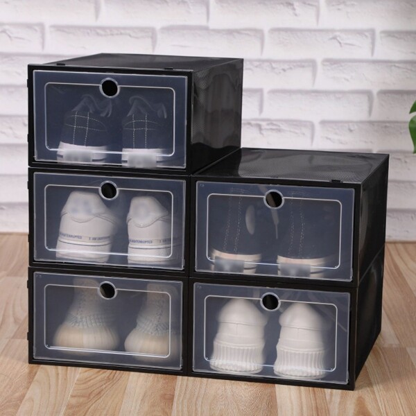 Caja Zapatos Zapatera Transparente Organizador Apilable Color Variante Negro