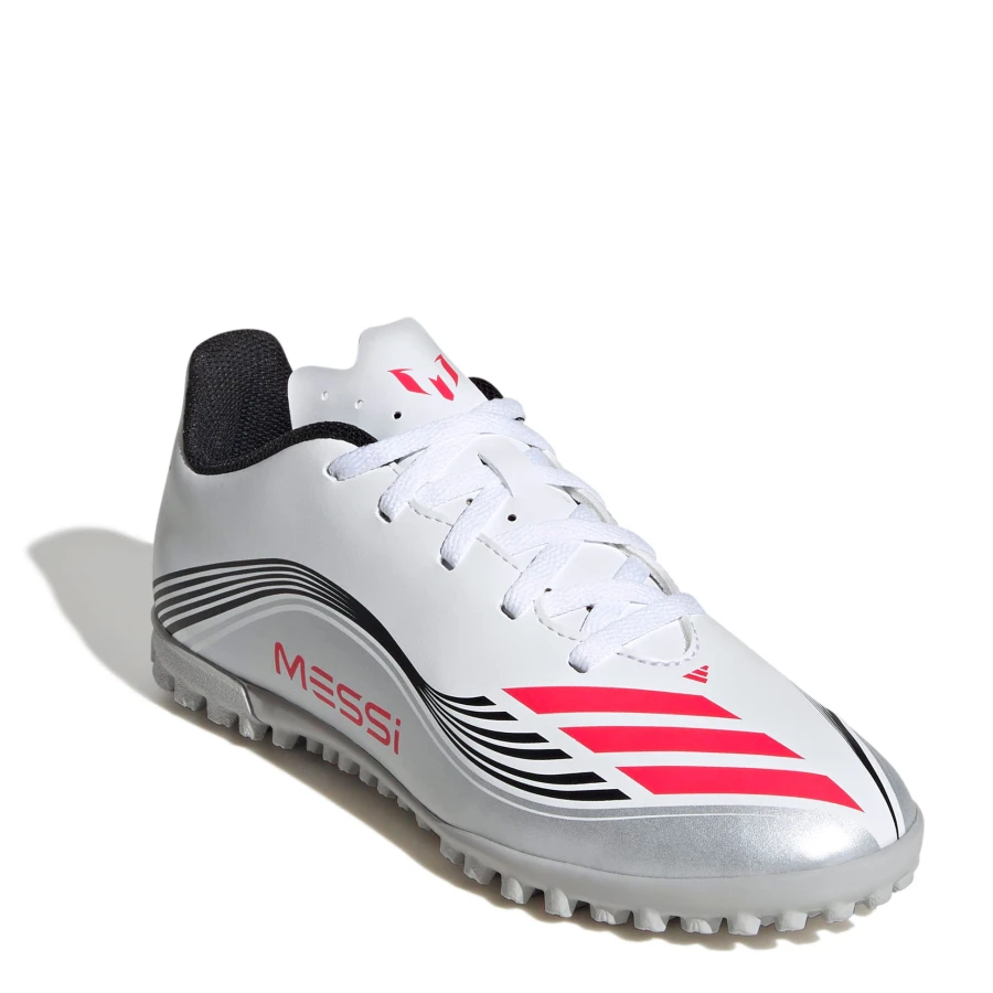 Championes de Niños Adidas Futbol 5 F50 Messi Club TF JRS Blanco - Rojo - Negro - Plateado