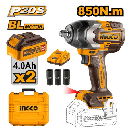 Llave de Impacto 850NM 20V P20S C 2BAT+CARG+VALIJA Ingco 001