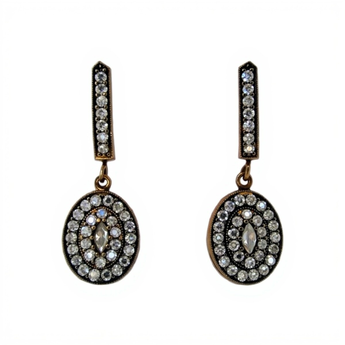 Caravanas Ovalo Vintage-Plata rodinada 925 con micra de oro 18k-Piedra Zirconia-CA2044 - conpiedra 