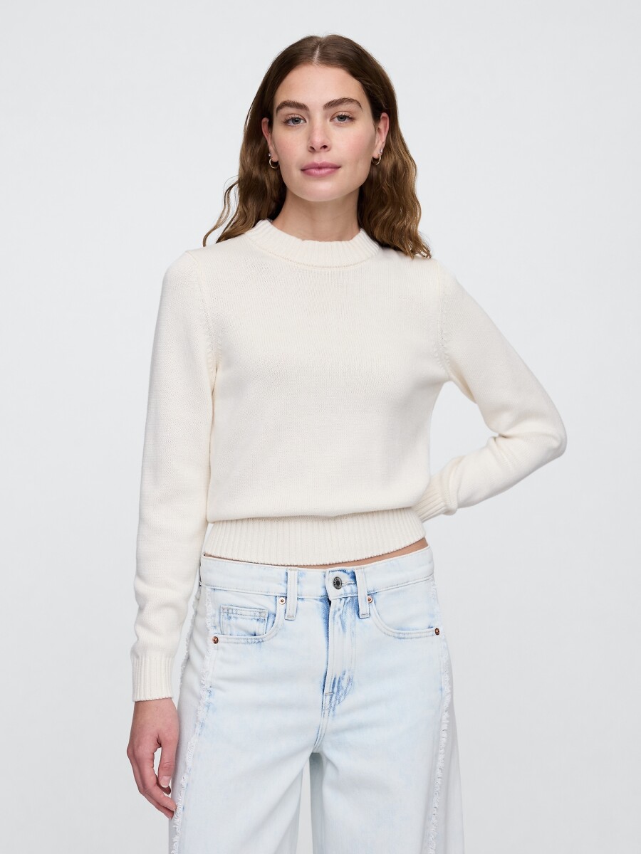 Buzo Algodòn Cuello Alto Mujer - Ivory Frost 