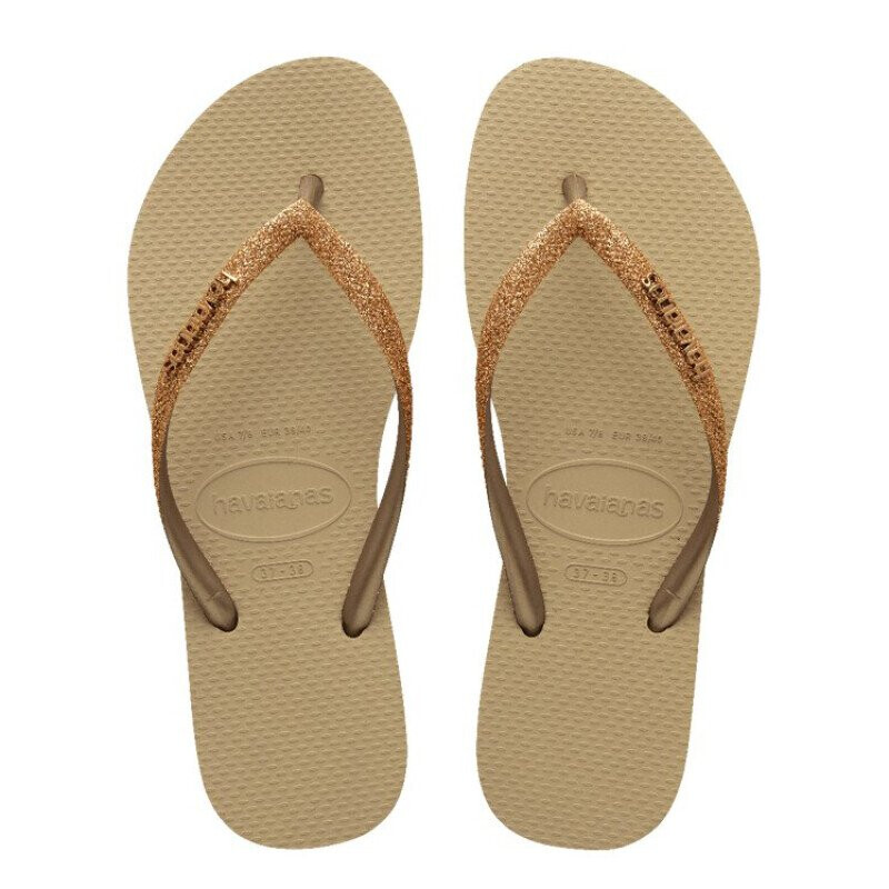 Sandalias de Mujer Havaianas Slim GLitter II Beige Arena - Dorado