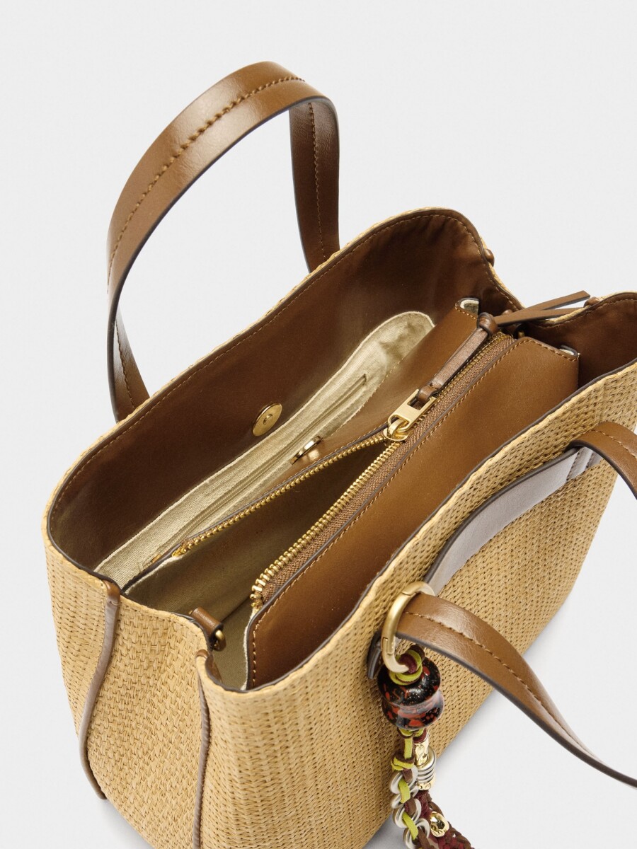 Bolso Tote De Efecto Rafia Con Colgante natural