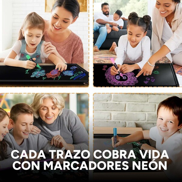 Cartel Pizarra LED 40x30cm Luces Colores + Marcadores Neón Color Negro