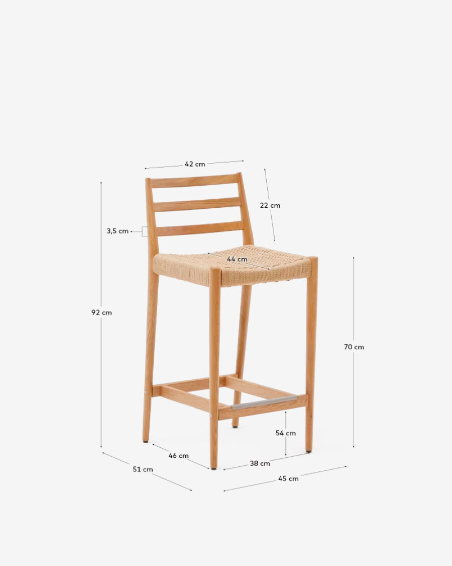 Taburete Analy respaldo madera maciza roble acabado natural y asiento cuerda 70cm FSC 100% Taburete Analy respaldo madera maciza roble acabado natural y asiento cuerda 70cm FSC 100%